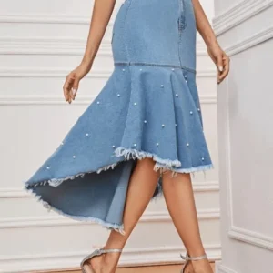 Saia Jeans Estilo Cauda de Sereia