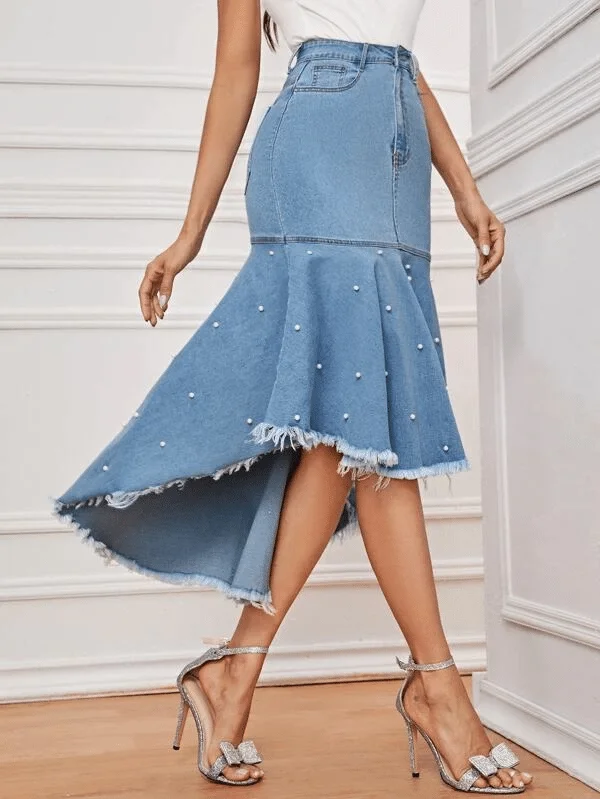 Saia Jeans Estilo Cauda de Sereia