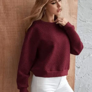 Blusa Elegante de Manga Longa na Cor Vermelho Bordô