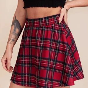 Saia Estilo Colegial com Estampa Xadrez