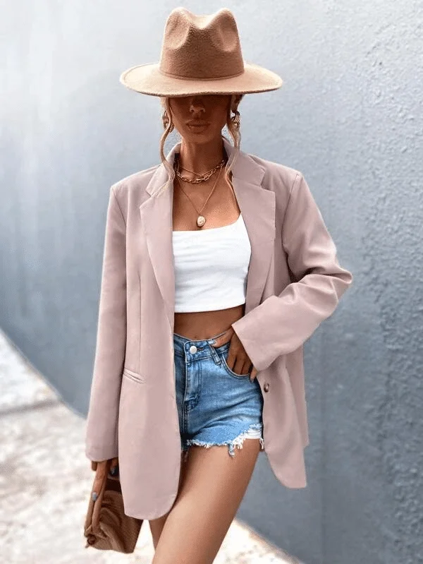 Blazer Estilo Alfaiataria Cor Rosê