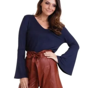 Shorts de Couro Castanho