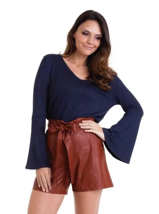 Shorts de Couro Castanho